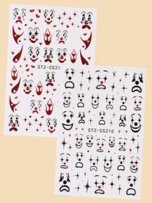 FULL BEAUTY 2 件小丑脸美甲贴纸 3D 自粘贴花哥特式搞笑鬼脸指甲女士 DIY 美甲贴装饰美甲用品