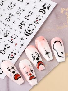 FULL BEAUTY 2 件小丑脸美甲贴纸 3D 自粘贴花哥特式搞笑鬼脸指甲女士 DIY 美甲贴装饰美甲用品