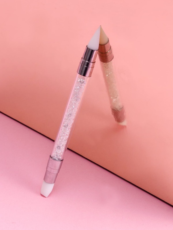 Nail Art Acrylic Pen Brushes,1PC Silicone Nail Art Acrylic Pen Brushes, Rhinestone Handle Double-Ended Nail Art Pen, for Design Nail Foil Carving Drawing and 3D Effect Shaping Drawing Dotting Tools,For Home Use and Professional Nail Salon