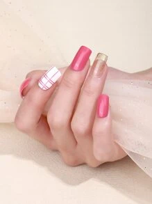 Beauty Sticker 1sheet Plaid Pattern Nail Art Sticker & 1pc Nail File - Multicolor - View 1