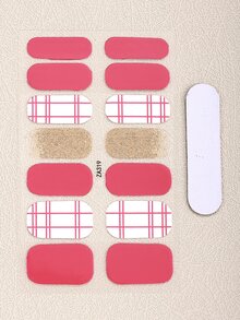 Beauty Sticker 1sheet Plaid Pattern Nail Art Sticker & 1pc Nail File - Multicolor - View 2