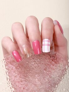 Beauty Sticker 1sheet Plaid Pattern Nail Art Sticker & 1pc Nail File - Multicolor - View 4