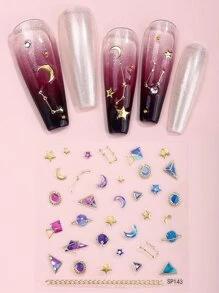 Beauty Sticker 1 hoja Pegatina de arte de uña con patrón de estrella y luna - Multicolor - Ver 1