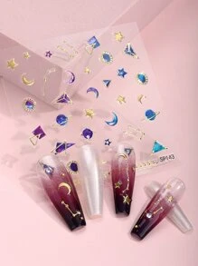 Beauty Sticker 1 hoja Pegatina de arte de uña con patrón de estrella y luna - Multicolor - Ver 4