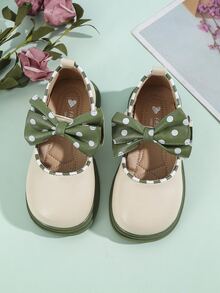 女孩蝴蝶結裝飾拼接滾邊瑪麗珍學院戶外平底鞋