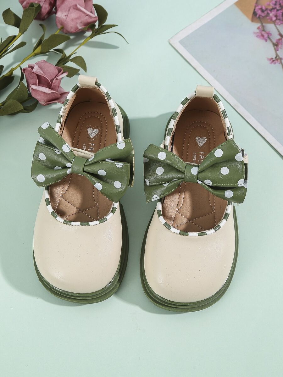 女孩蝴蝶結裝飾拼接滾邊瑪麗珍學院戶外平底鞋