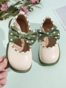 女孩蝴蝶結裝飾拼接滾邊瑪麗珍學院戶外平底鞋