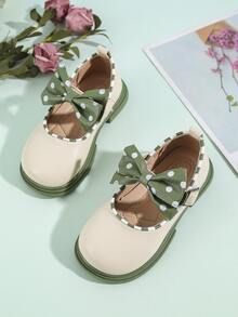 女孩蝴蝶結裝飾拼接滾邊瑪麗珍學院戶外平底鞋