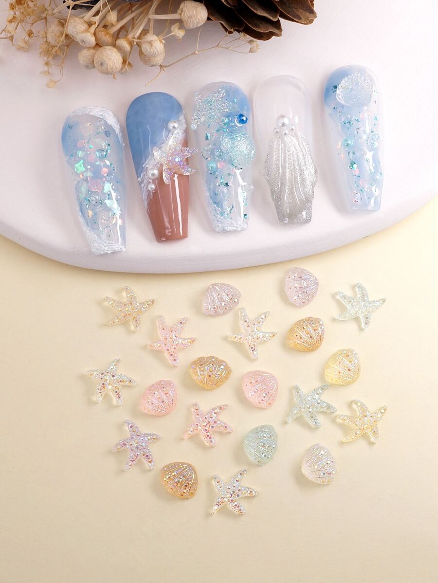 20Pcs 3D Shell & Starfish Design Nail Art Decoration Diy Nail Charms Nail Gems Nail Supplies Nails - Multicolor - View 1