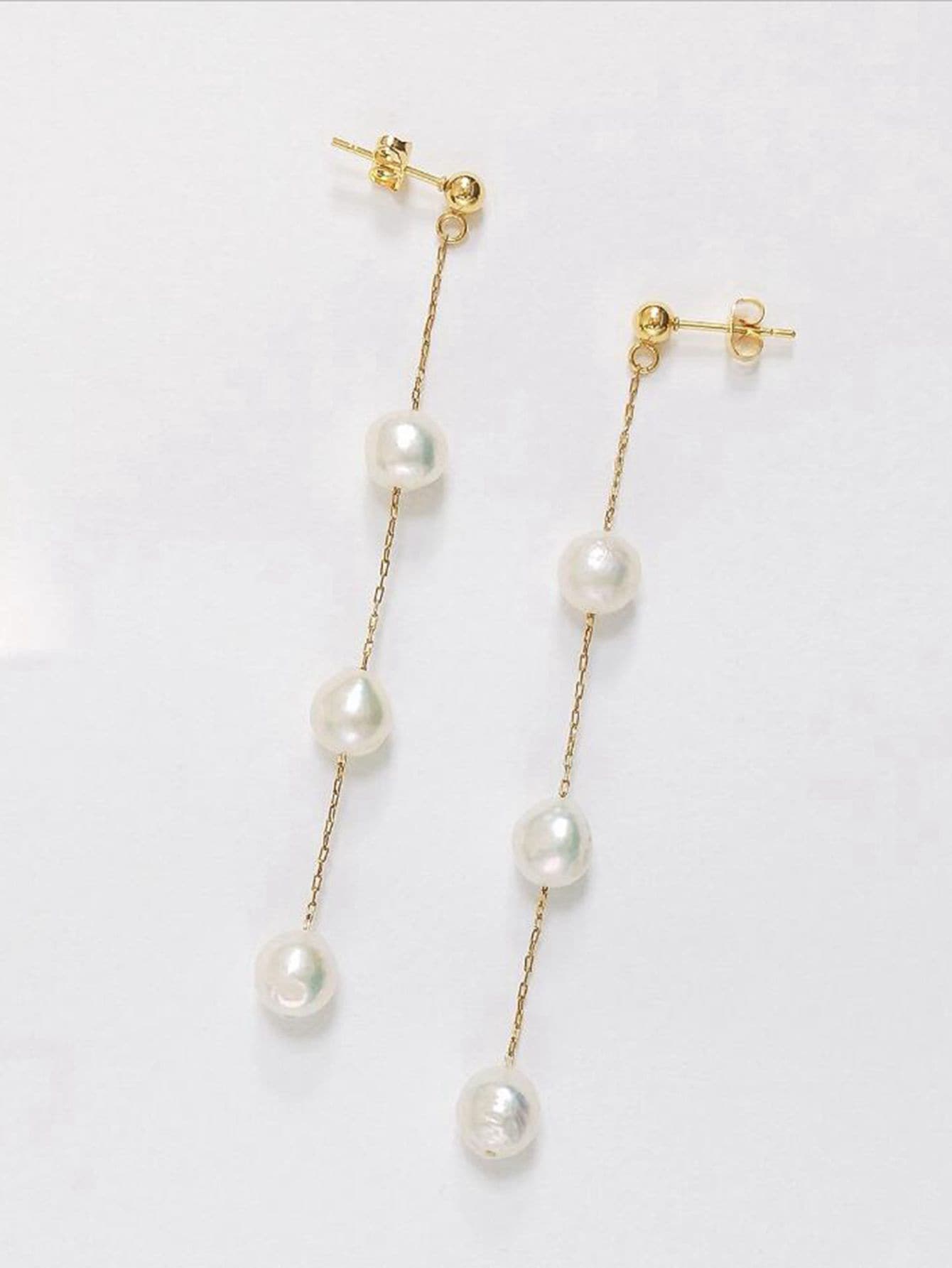 仿珍珠装饰耳坠 女士礼物 - 白色 - 查看 1