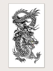 紋身貼紙,1張中國龍印花一次性紋身適合男士,紋身貼紙成年人,逼真紋身貼龍,適合女士和女孩 - 黑色 - 查看 2