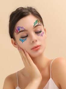 1 hoja de pegatinas de tatuaje facial de strass - Multicolor - Ver 2