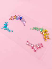 1 hoja de pegatinas de tatuaje facial de strass - Multicolor - Ver 6