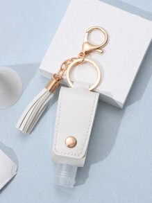 Hand Sanitizer Bottle & Tassel Charm Keychain - White - View 1