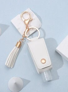 Hand Sanitizer Bottle & Tassel Charm Keychain - White - View 2