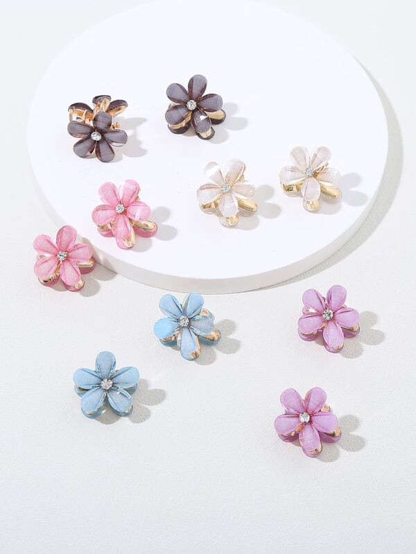 10 pièces Mini pinces à cheveux à décor de strass avec fleur, pince à fleur mignonne, accessoire pour cheveux, pince à cheveux, pince à mâchoire pour les cheveux, pince pour les cheveux pour la Saint-Valentin