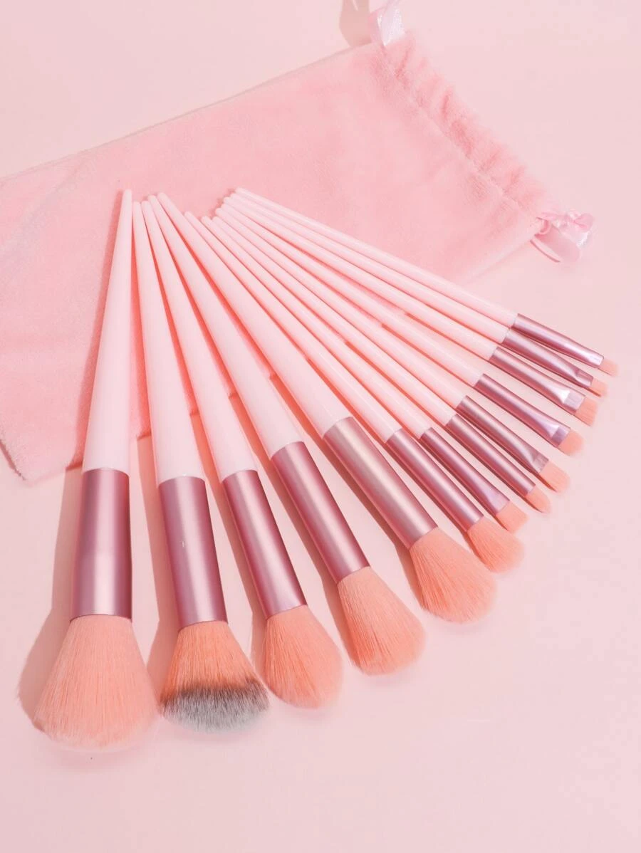 13pcs Makeup Brush Set With Velvet Storage Bag, Professional Cosmetic Tools For Powder Brush, Blush Brush, Eye Shadow Brush, Etc.,Brush Set,Makeup Brush Kit,Make Up Brush Set,Make Up Set Complete,Makeup Brush Set,Complete Makeup Kit,Brush Kit,Brushes Makeup Set,Makeup Gift Set,Set - Pink - View 1