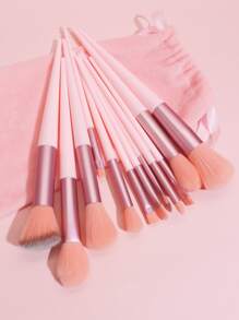 13pcs Makeup Brush Set With Velvet Storage Bag, Professional Cosmetic Tools For Powder Brush, Blush Brush, Eye Shadow Brush, Etc.,Brush Set,Makeup Brush Kit,Make Up Brush Set,Make Up Set Complete,Makeup Brush Set,Complete Makeup Kit,Brush Kit,Brushes Makeup Set,Makeup Gift Set,Set - Pink - View 6