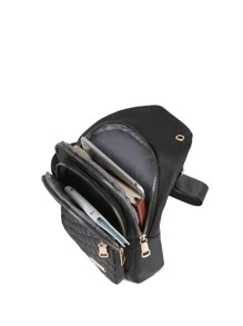 衍縫單肩包迷你黑色