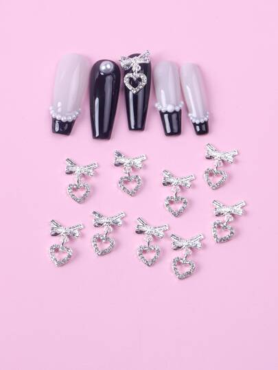 TSZS 10 件合金蝴蝶和心形美甲装饰，Y2K 风格 DIY 美甲饰品吊坠美甲用品美甲饰品美甲宝石