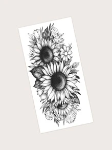 Etiqueta engomada del tatuaje, 1 hoja Tatuajes temporales con patrón de girasol, para mujeres, pegatinas de tatuajes para adultos, girasol de tatuaje realista, para mujeres y niñas - Negro - Ver 3