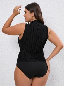 SHEIN LUNE Plus Solid Mock Neck Bodysuit - Black - View 2