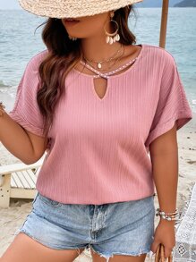 SHEIN LUNE Áo sơ mi Plus Size Hội Chữ thập Ngọc trai màu trơn Giải trí - Hồng - Xem 5