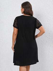 SHEIN LUNE Plus Contrast Lace V Neck Dress - Black - View 2