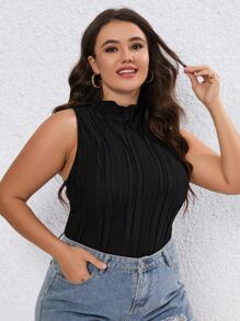 SHEIN LUNE Plus Solid Mock Neck Bodysuit - Black - View 6