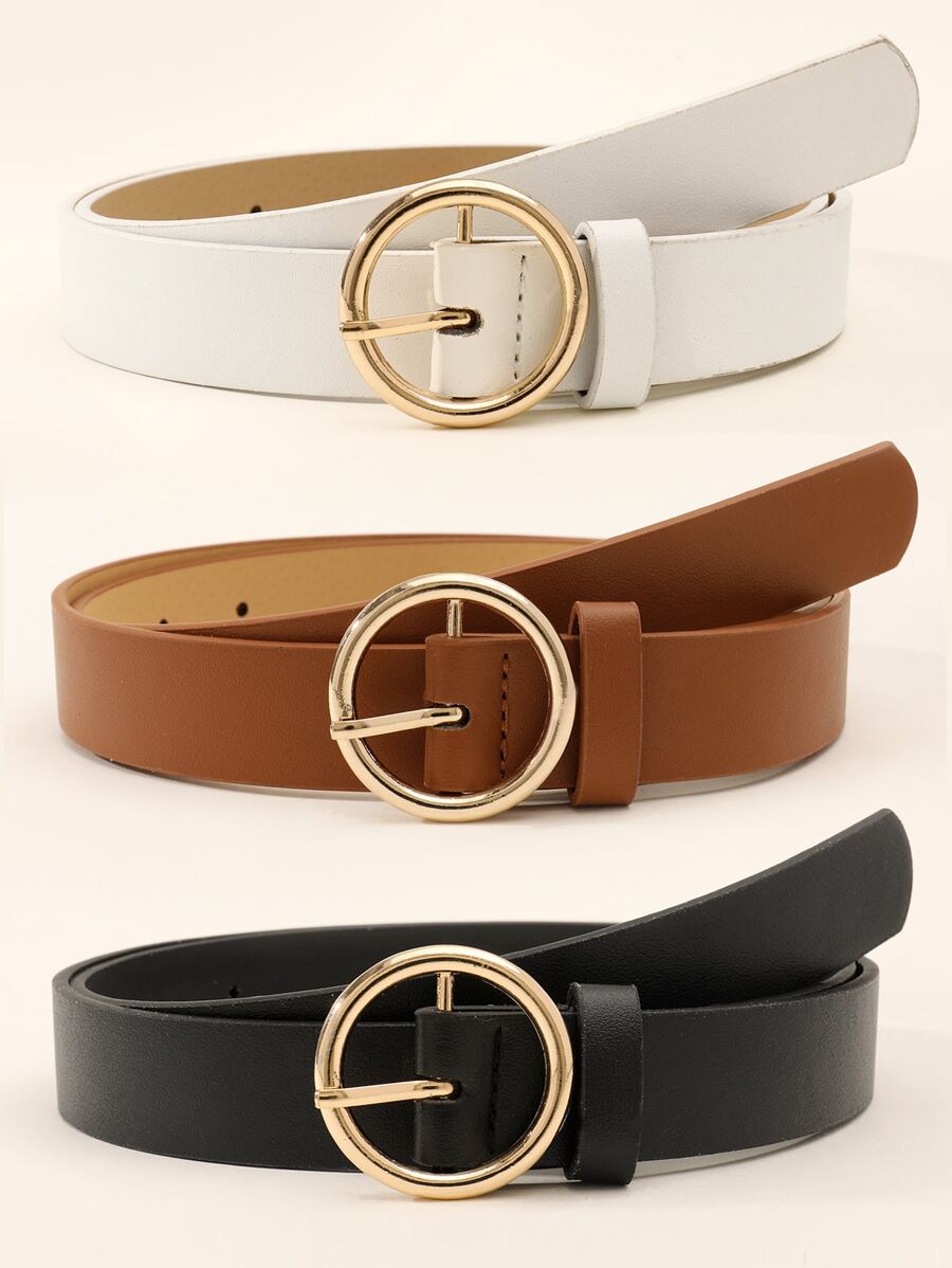 3pcs Minimalist Round Buckle Belt Summer, School