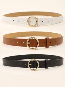 3pcs Minimalist Round Buckle Belt Summer, School