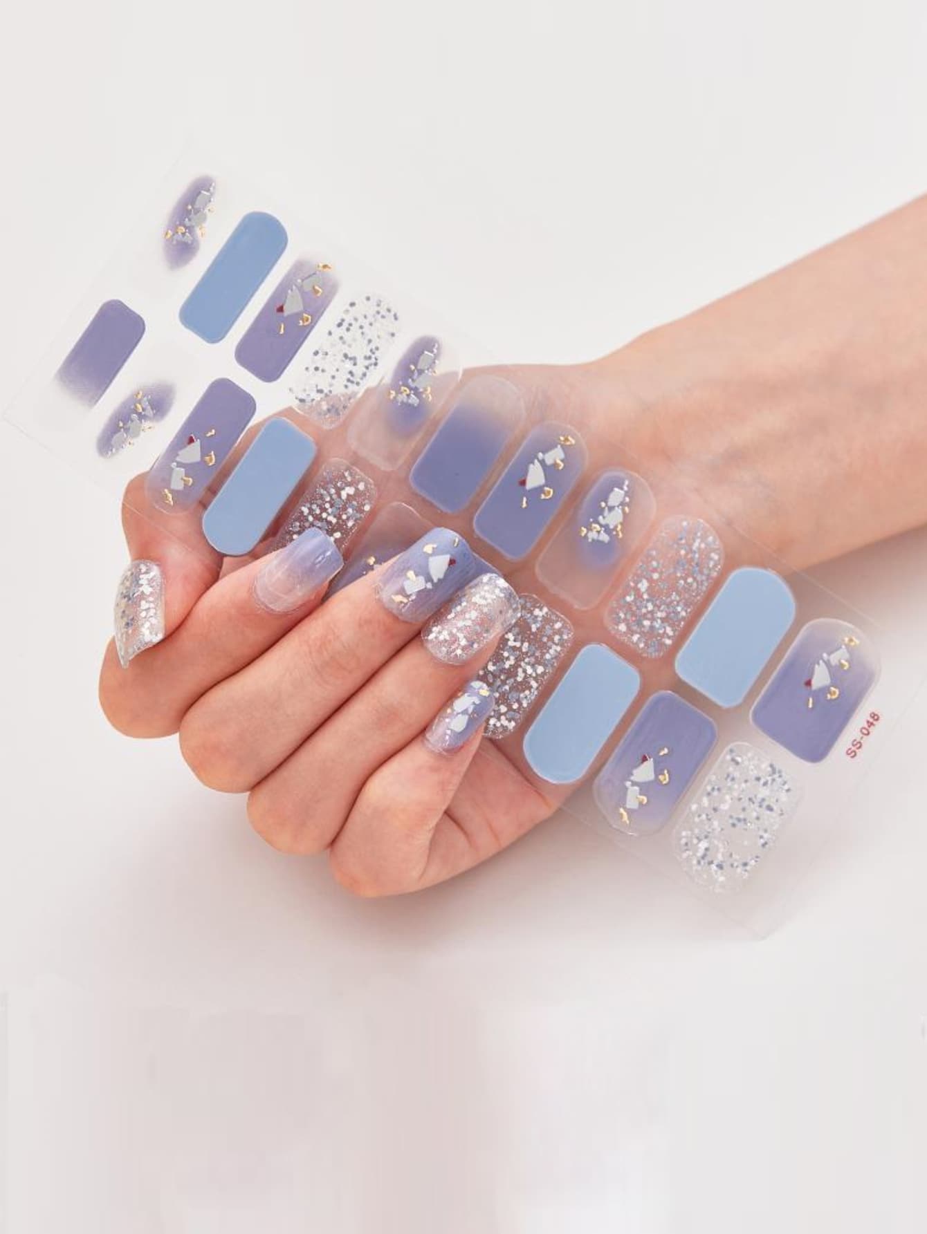 1張金屬亮絲美甲貼紙和1入組指甲銼 - 彩色 - 查看 1