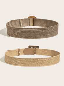 2pcs Women's Bohemian Style Woven Braided Belt, Ideal For Beach Vacation Look Summer, School