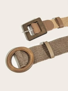 2pcs Women's Bohemian Style Woven Braided Belt, Ideal For Beach Vacation Look Summer, School