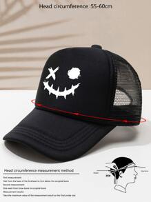Men Expression Print Trucker Hat Street Halloween Skull Skeleton - Black - View 4