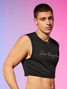 Manfinity Men Letter Rhinestone Crop Tank Top