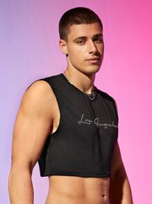Manfinity Men Letter Rhinestone Crop Tank Top