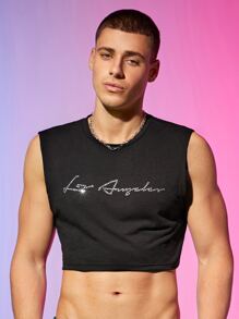 Manfinity Men Letter Rhinestone Crop Tank Top