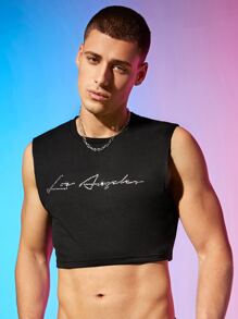 Manfinity Men Letter Rhinestone Crop Tank Top