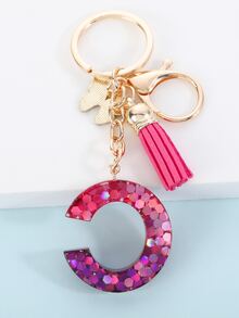 Boho Butterfly & Letter Charm Keychain - Multicolor - View 2