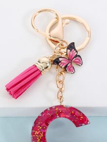 Boho Butterfly & Letter Charm Keychain - Multicolor - View 3