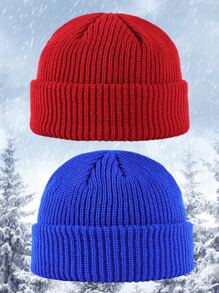 2pcs Men Solid Beanie - Multicolor - View 1