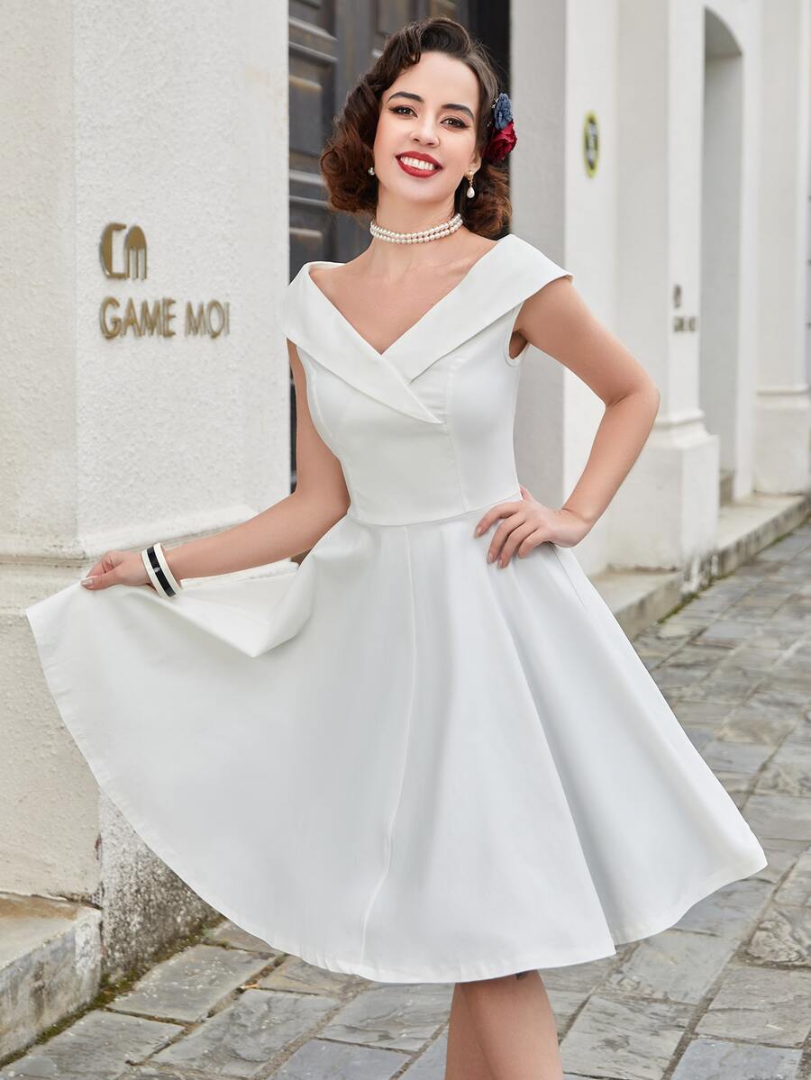 MUXXN Đầm Dây kéo màu trơn Thanh lịch