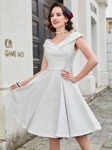 MUXXN Đầm Dây kéo màu trơn Thanh lịch - trắng - Xem 7