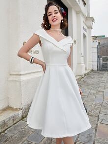 MUXXN Đầm Dây kéo màu trơn Thanh lịch - trắng - Xem 8