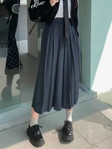 Solid Pleated Skirt - Dark Grey - View 3