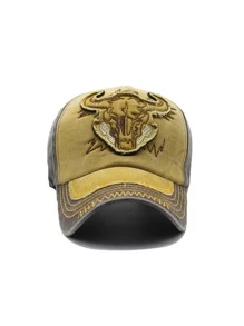 男士黃牛刺繡棒球帽 - 黃色 - 查看 1