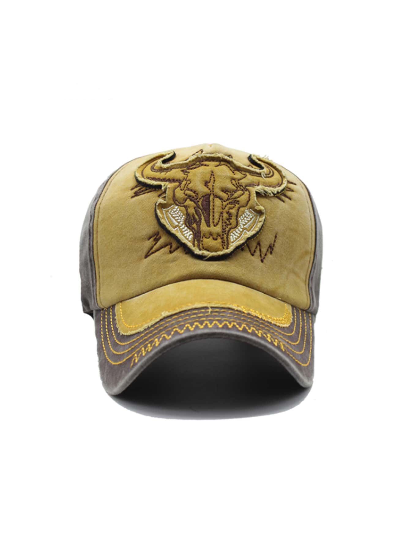 男士黃牛刺繡棒球帽 - 黃色 - 查看 1
