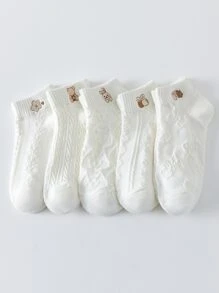 5雙兔子和花卉刺繡短襪 - 彩色 - 查看 1