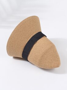 織帶裝飾草編帽 - 卡其色 - 查看 2